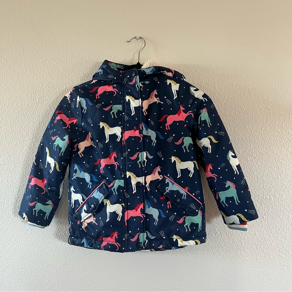 Mini Boden Unicorn puffer Coat 5-6 years